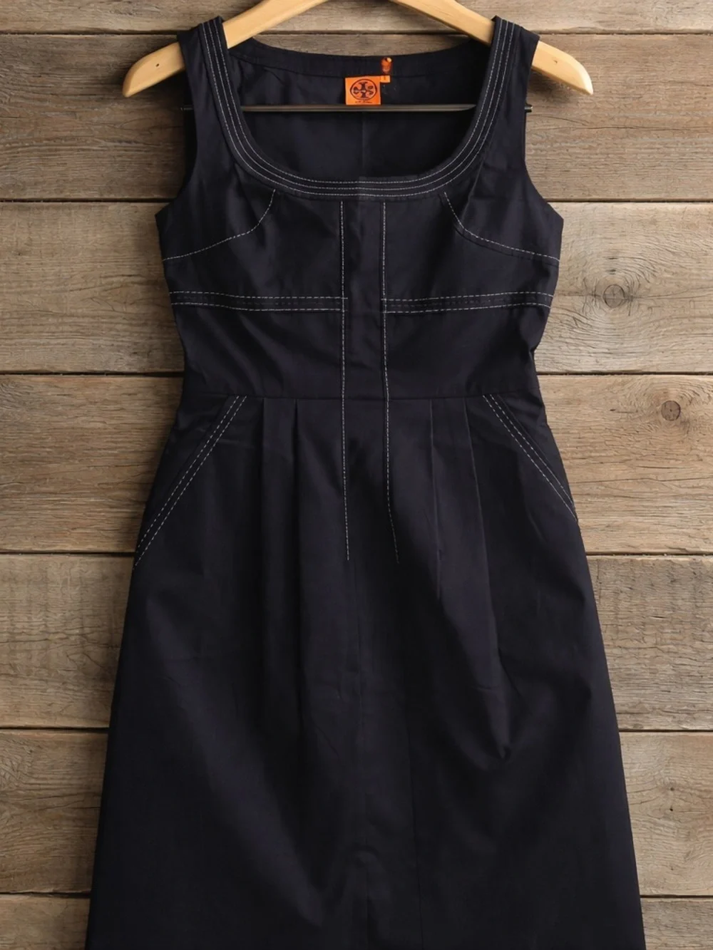 Tory Burch Black Scoop-Neck Mini Dress with Contrast Stitching